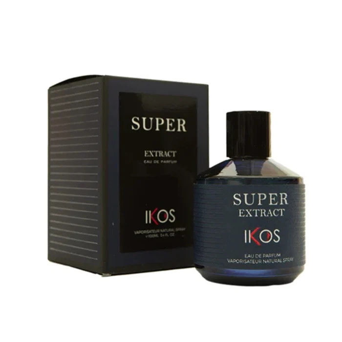 Ikos Super Extract manufacturer bottle, linked from the supplied product catalogue.