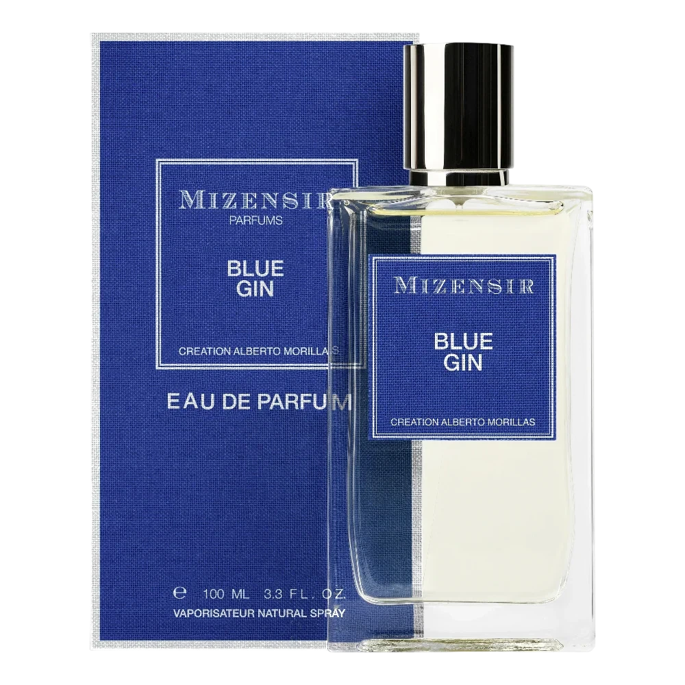 Mizensir Blue Gin manufacturer bottle, linked from the supplied product catalogue.