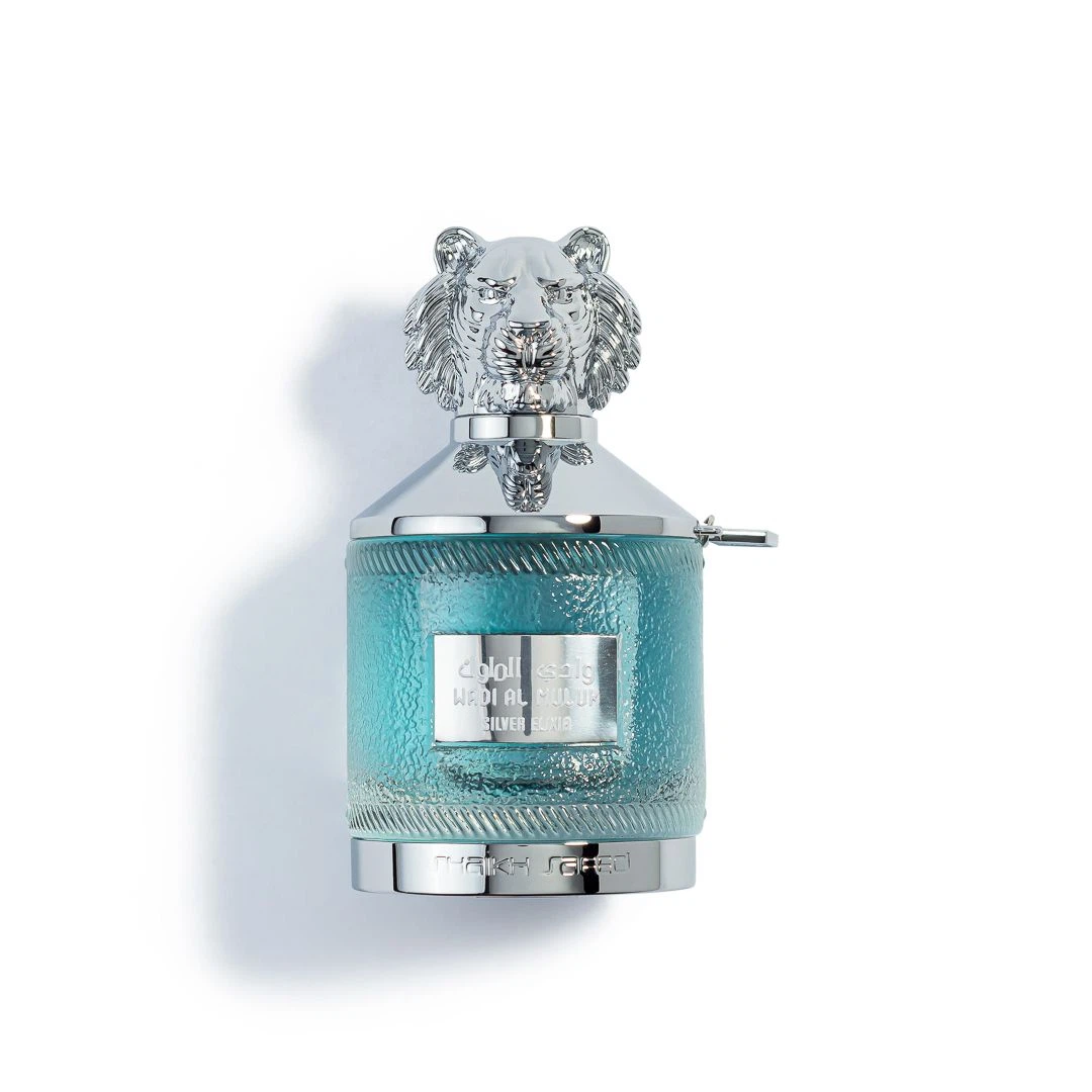 Shaikh Saeed Wadi Al Muluk Silver Elixir manufacturer bottle.
