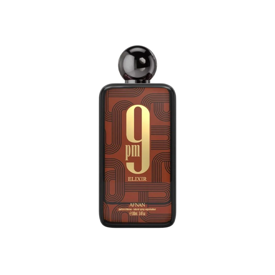 Afnan 9 PM Elixir manufacturer bottle.
