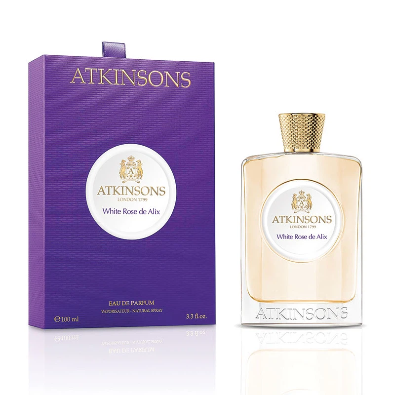 Atkinsons 1799 White Rose de Alix manufacturer bottle.