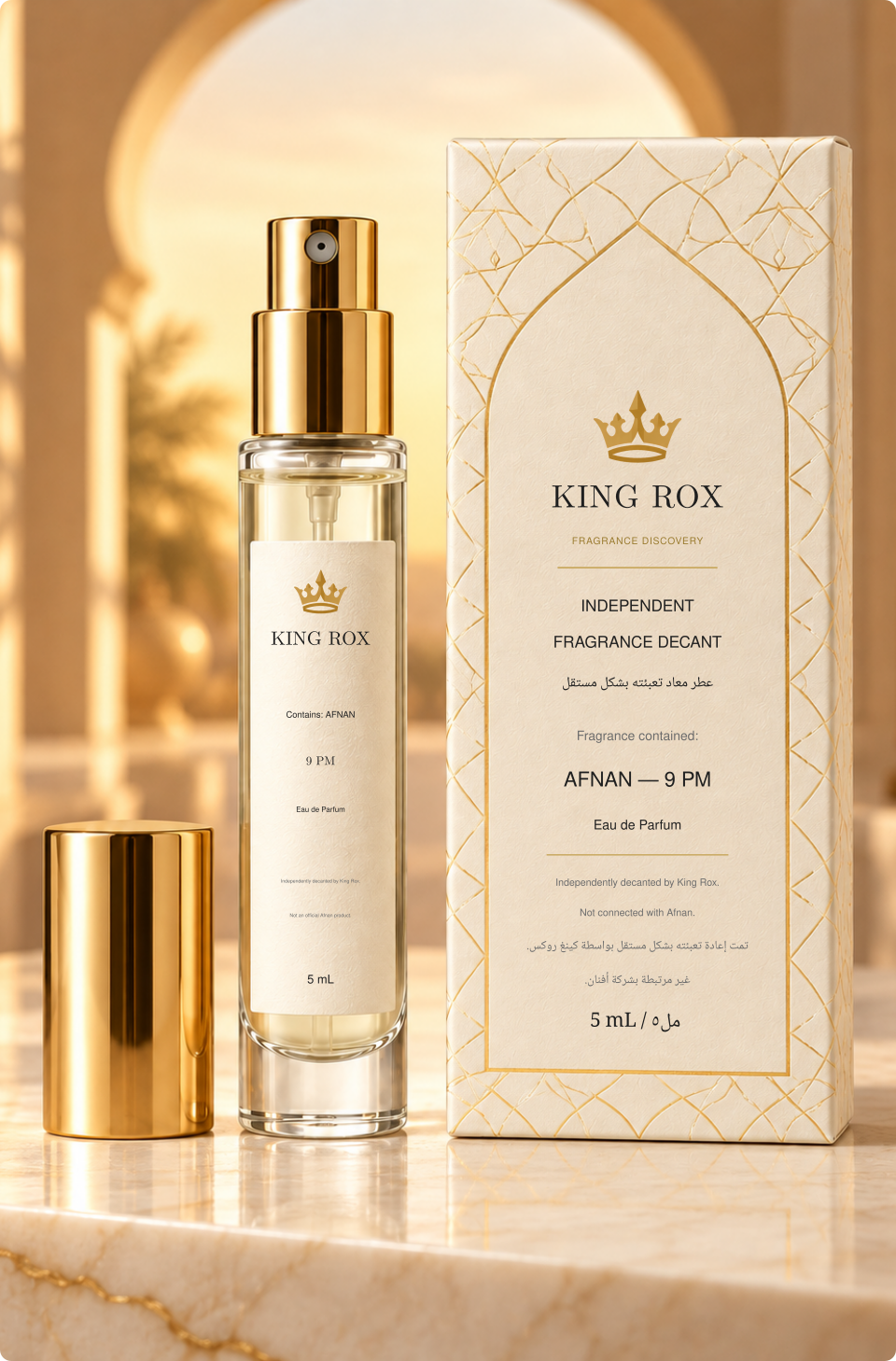 King Rox 5 mL decant atomizer with its box