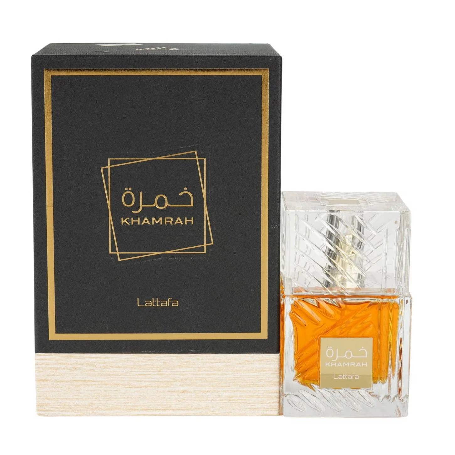 Lattafa Khamrah manufacturer bottle, used to identify the fragrance.