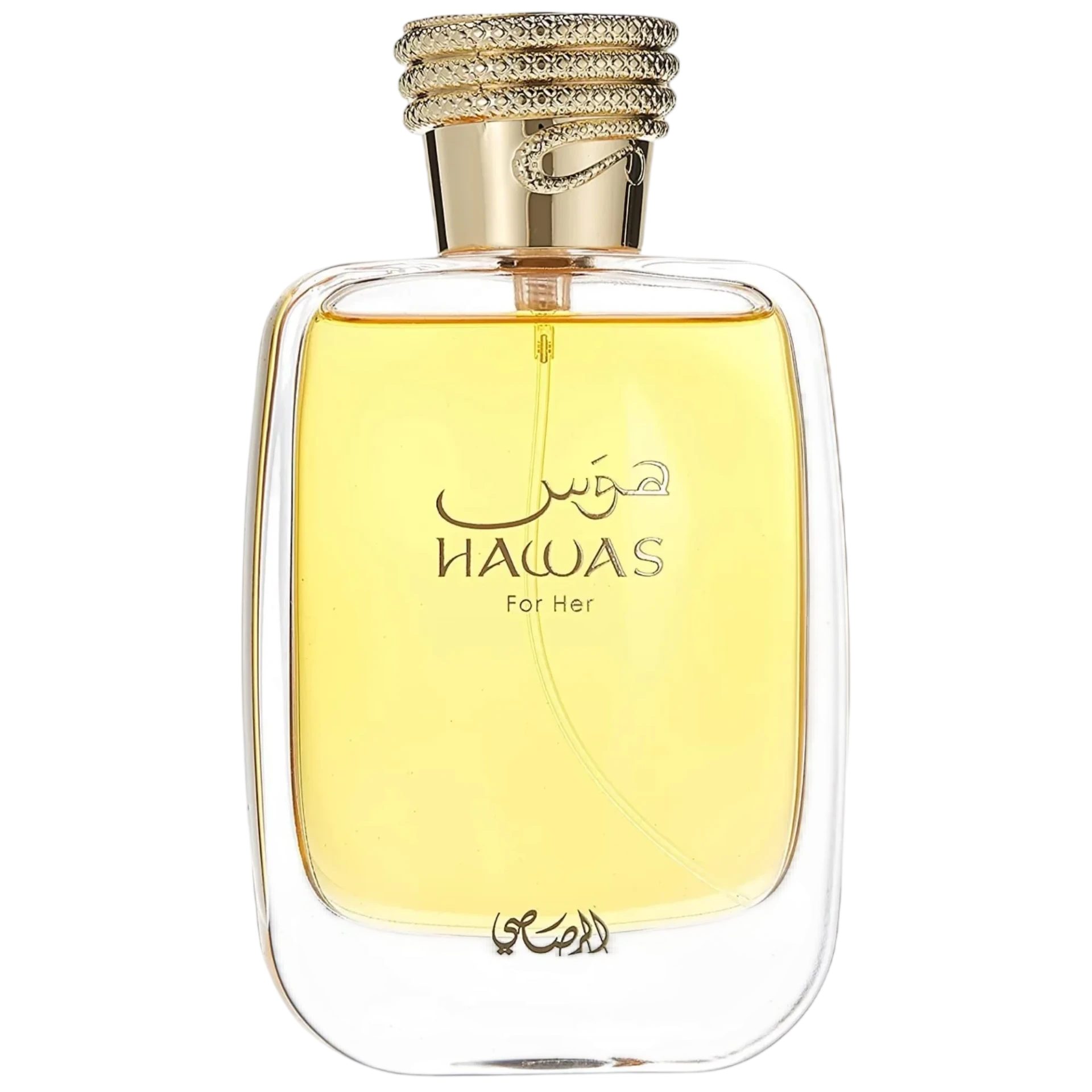 Rasasi Hawas for Her manufacturer bottle, used to identify the fragrance.