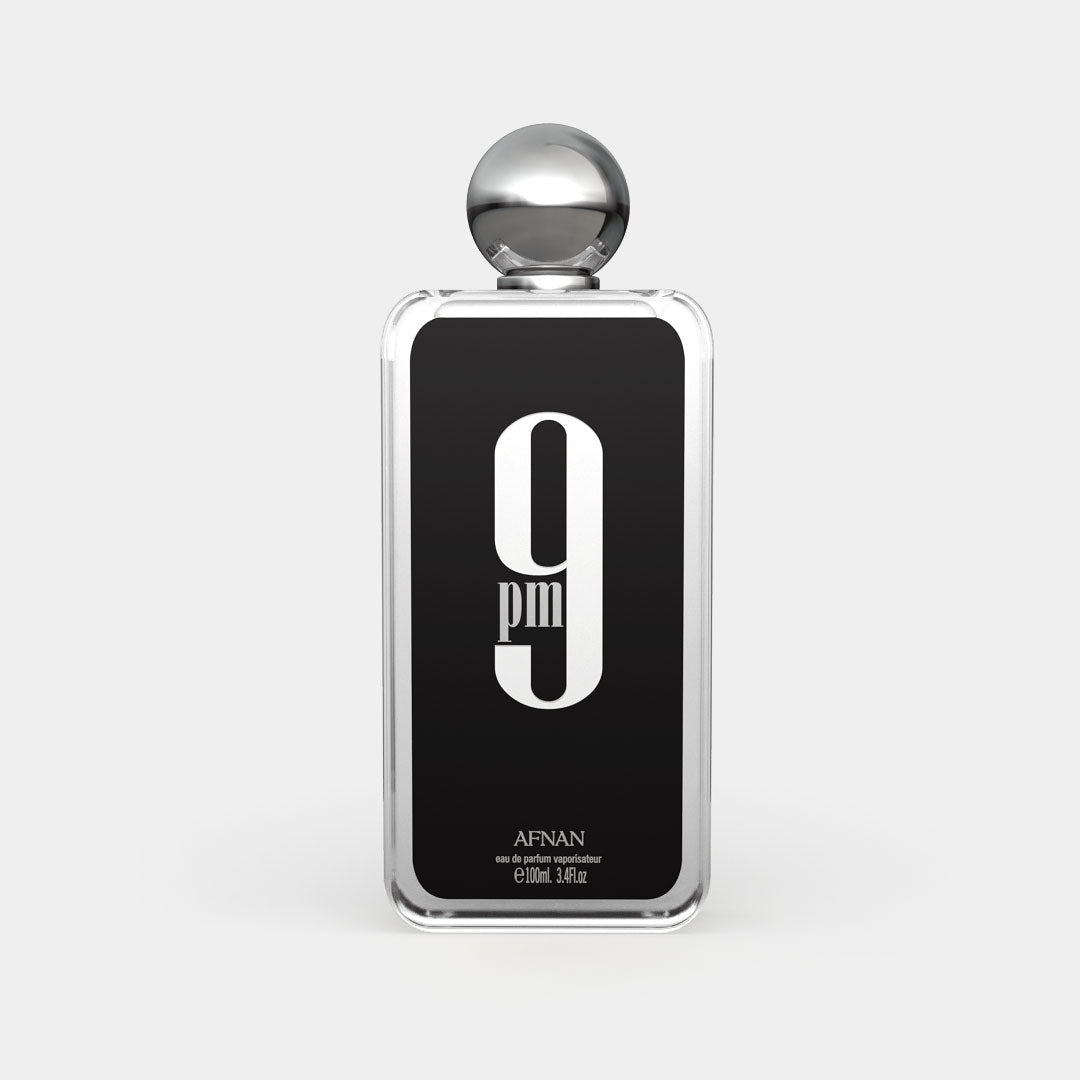Original Afnan 9 PM bottle, shown to identify the source fragrance (not the decant)